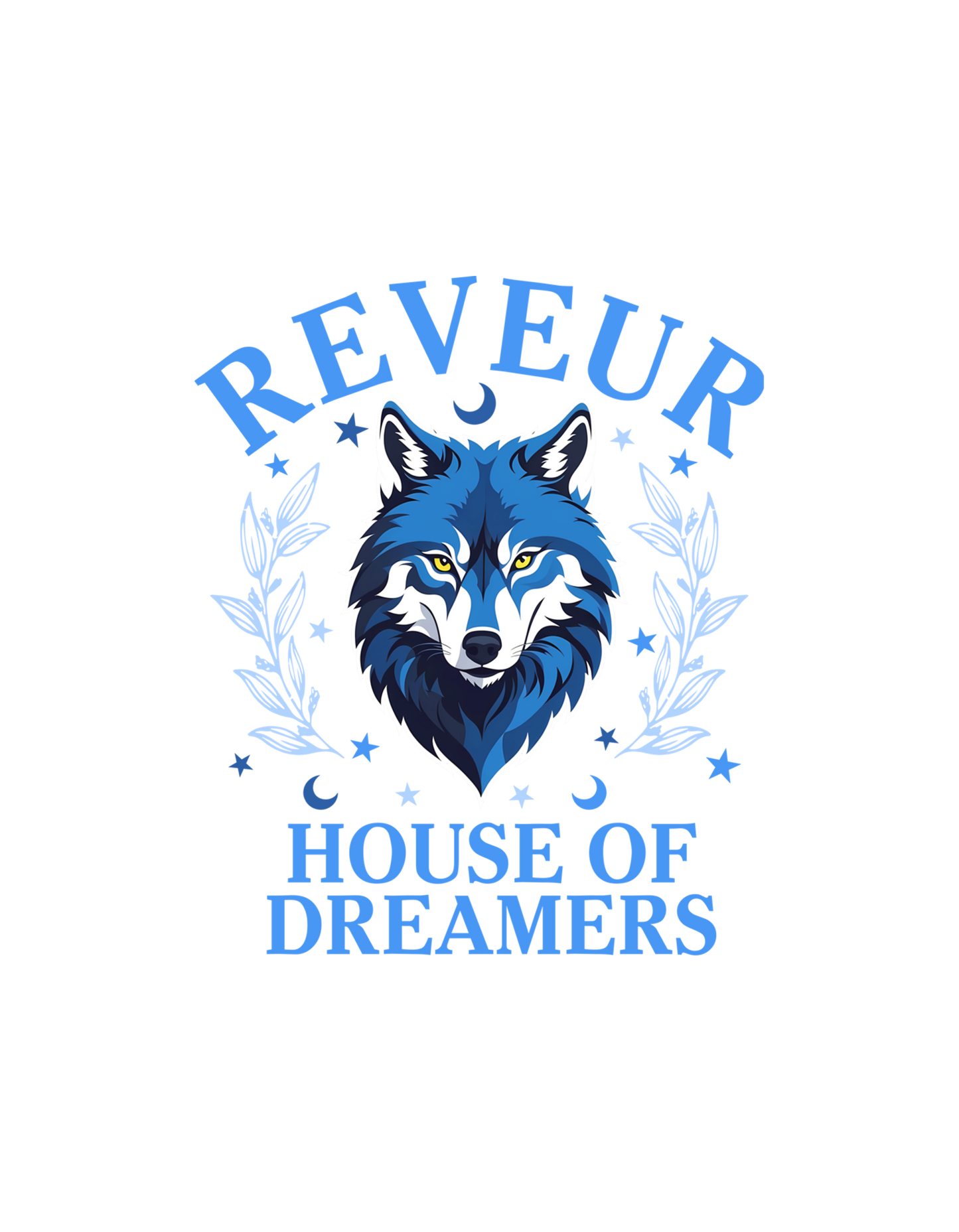 Reveur House of Dreamers celestial wolf with moons and stars T-Shirt graphic