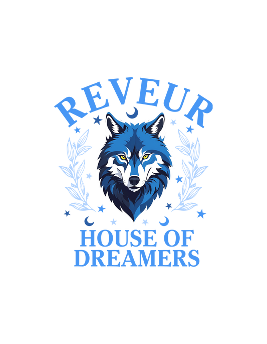 Reveur House of Dreamers celestial wolf with moons and stars T-Shirt graphic